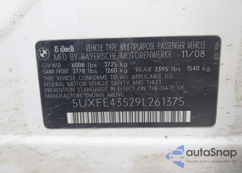 2009 BMW X5 xDrive30I z USA, uszkodzony, nr VIN 5UXFE43529L261375